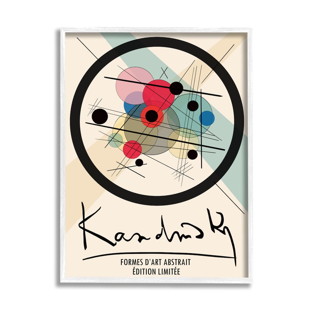 Stupell Industries Kandinsky Traditional Abstract Layered Circles Patchwork Lines in White Frame Wall Art